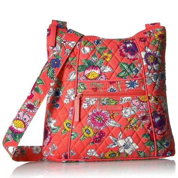 Vera Bradley Mini Hobo Hipster Shoulder Crossbody Bag Purse Coral Floral Spring - Picture 2 of 8